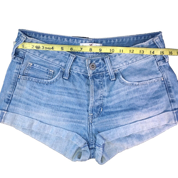 Hollister Distressed Jean Shorts Women's Size 5 W27 Mid Rise Button Fly Cuffed - Picture 7 of 10